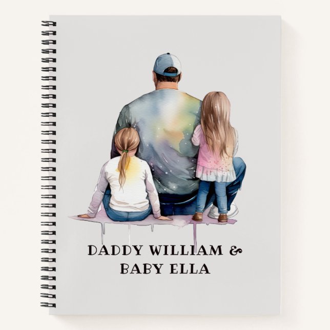 Personalised Dad and Daughters (9) Notebook (Front)