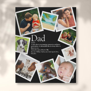 Personalised Dad Definition 9 Photo Collage Black Faux Canvas Print
