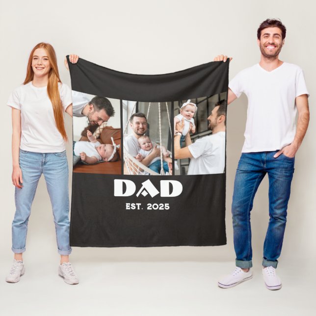 Personalised Dad Established 3-Photo Collage Fleece Blanket (In Situ)