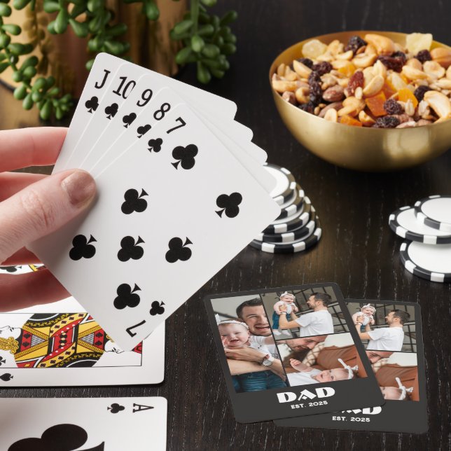 Personalised Dad Established 3-Photo Collage Playing Cards (In Situ)