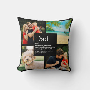 Personalised Dad Father Definition 4 Photo Black Cushion