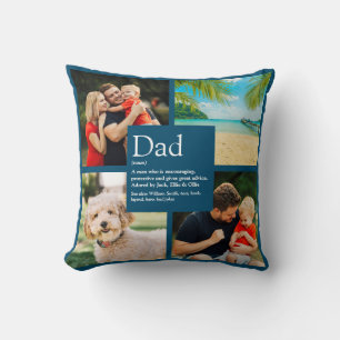 Personalised Dad Father Definition 4 Photo Blue Cushion