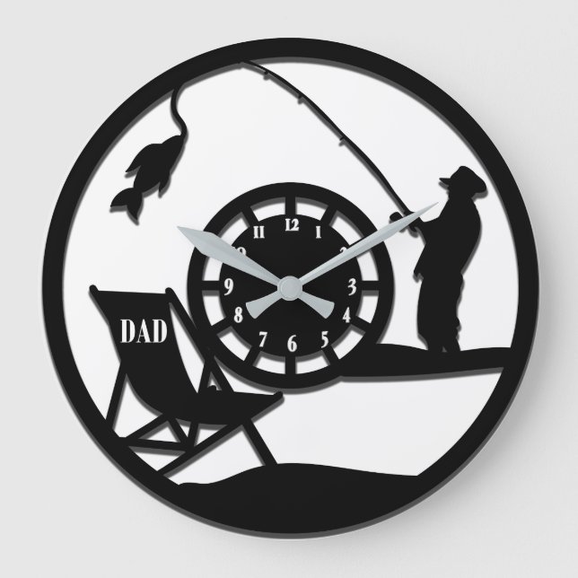 Personalised Dad Fishing Large Clock (Front)