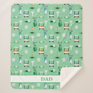 Personalised Dad Golfer Golfcart Golfing Sporty Sherpa Blanket