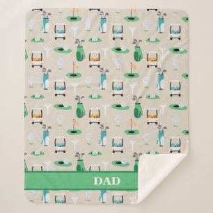 Personalised Dad Golfer Golfcart Golfing Sporty Sherpa Blanket
