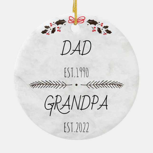 Personalised Dad Grandpa Est Custom Year Ceramic Ornament (Back)