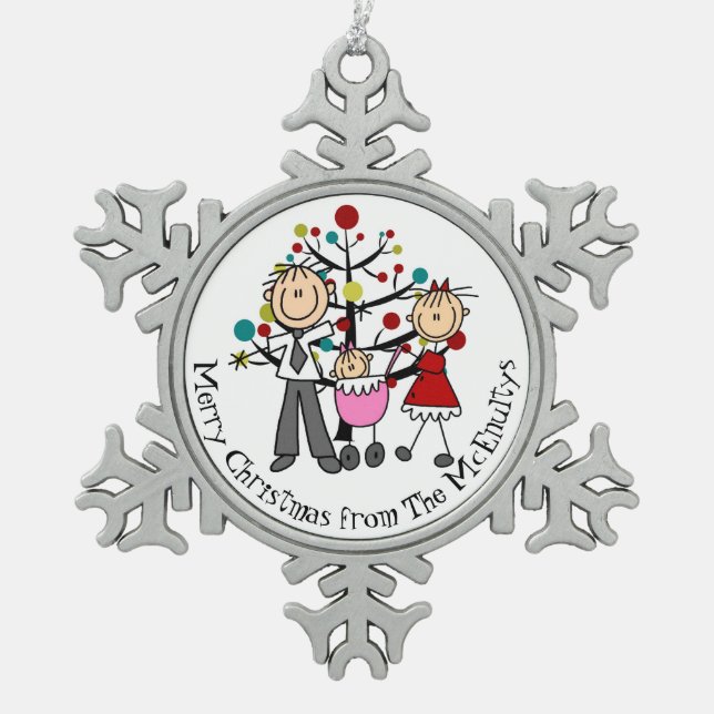 Personalised Dad, Mum, Baby Gir Snowflake Ornament (Front)