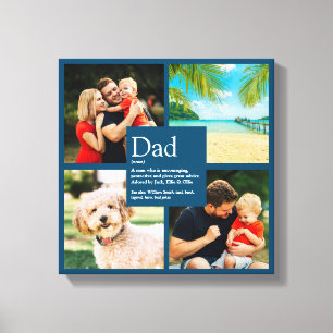 Personalised Dad Name Definition 4 Photo Blue Canvas Print