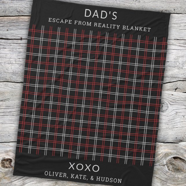 Personalised Dad Red Black Plaid Funny Gift Fleece Blanket (Creator Uploaded)