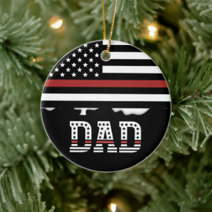 Personalised Dad Thin Red Line Firefighter Dad Ceramic Ornament