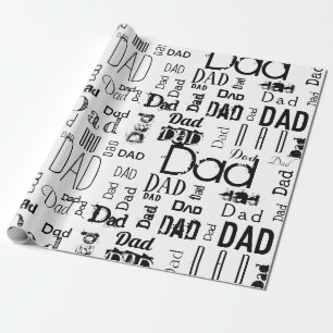 Personalised Dad Typography Black White Wrapping Paper
