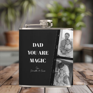 Personalised 'Dad You Are Magic' Two Fathers Photo Hip Flask