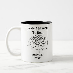 Personalised Daddy and Mummy To Be, Expecting Two-Tone Coffee Mug