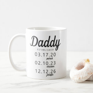 Personalised Daddy Established Kid Birth Date Name Coffee Mug