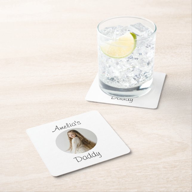 Personalised Daddy Gift – Custom Child Face -  Square Paper Coaster (Insitu)