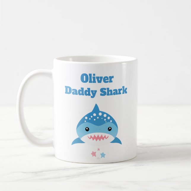 Personalised Daddy Shark Custom Name  Coffee Mug (Left)