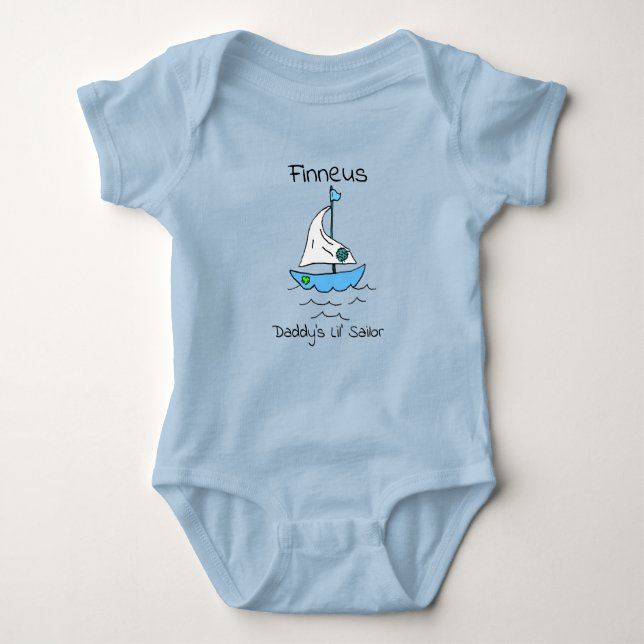 Personalised Daddy's Lil' Sailor Sailboat Baby boy Bodysuit (Front)