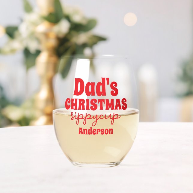 Personalised Dad's Christmas Sippy Cup Stemless Wine Glass (Insitu (Wedding))