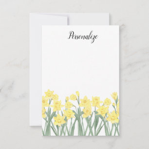 Personalised Daffodil Flat Stationery Thank You Card