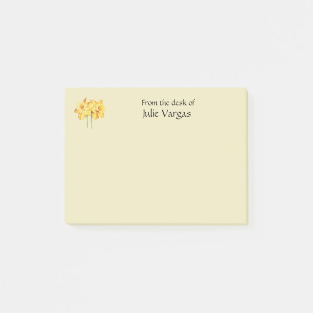 Personalised daffodil yellow Post it notes (Front)