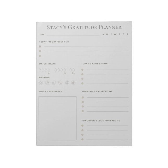 Personalised Daily Gratitude Planner  Notepad (Rotated)