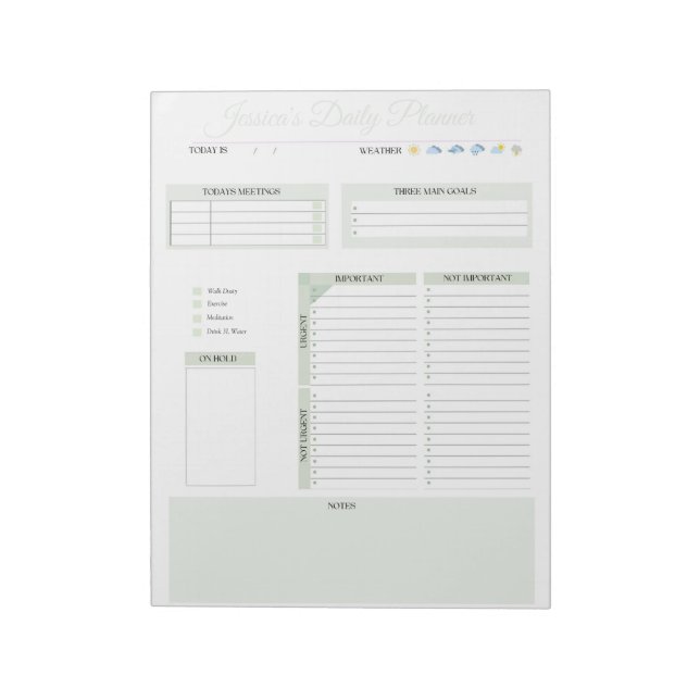 Personalised Daily Organisation Planner Notepad (Rotated)