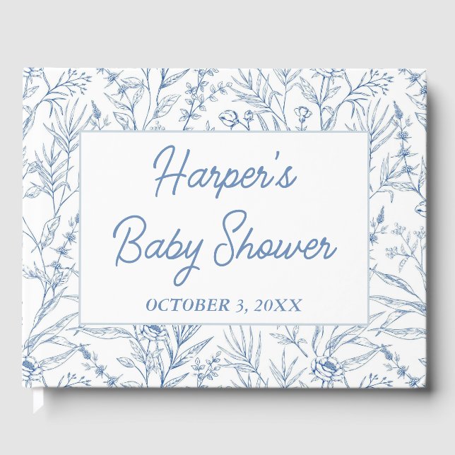 Personalised Dainty Blue Floral Baby Shower Guest Book (Front)