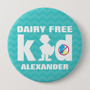 Personalised Dairy Free Super Boy Teal Chevron Pin