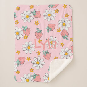 Personalised Daisies and Strawberries Sherpa Blanket