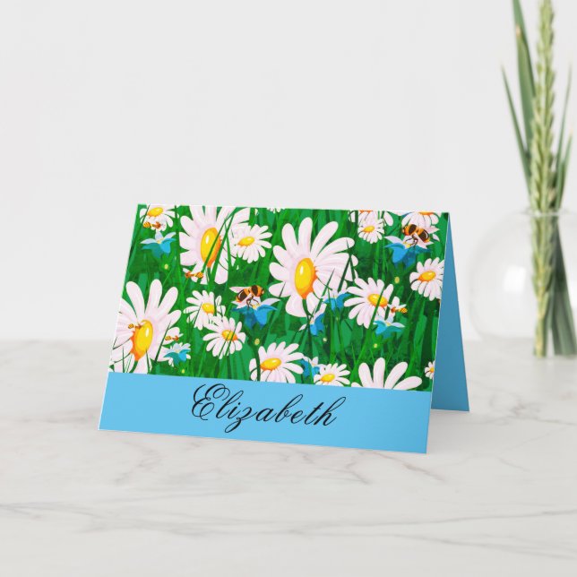 Personalised, Daisies & Bees, Spring Greeting Card (Front)