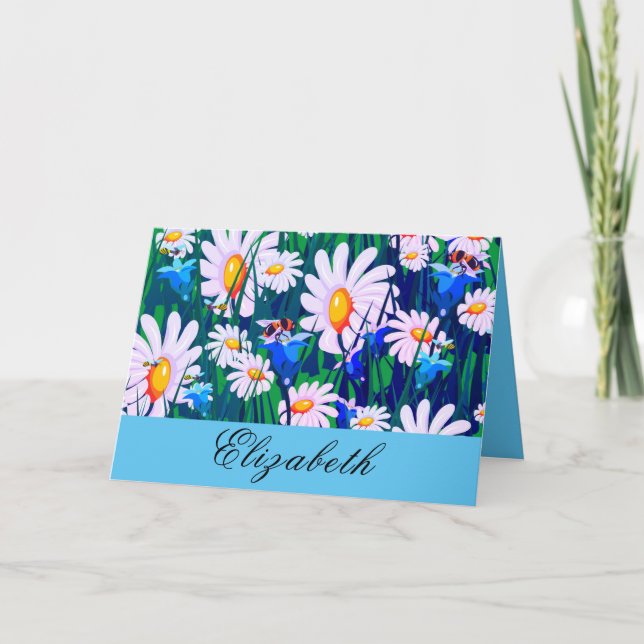 Personalised, Daisies & Bees, Spring Greeting Card (Front)