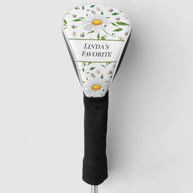 Personalised Daisy and Bee Floral Pattern Golf Head Cover (Front)