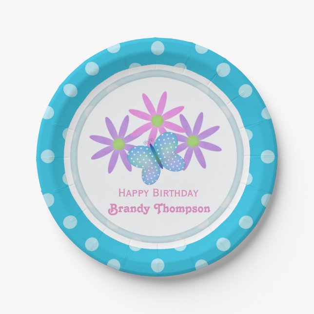 Personalised Daisy and Butterfly Paper Plates 3 (Front)