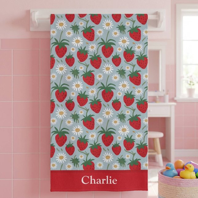 Personalised Daisy and Strawberry Kids Bath Towel (Creator Uploaded)