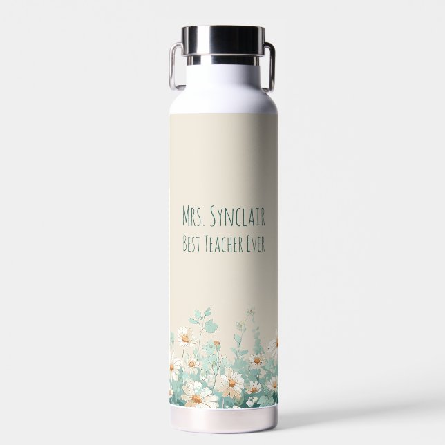 Personalised Daisy Best Teacher Ever Appreciation Water Bottle (Front)