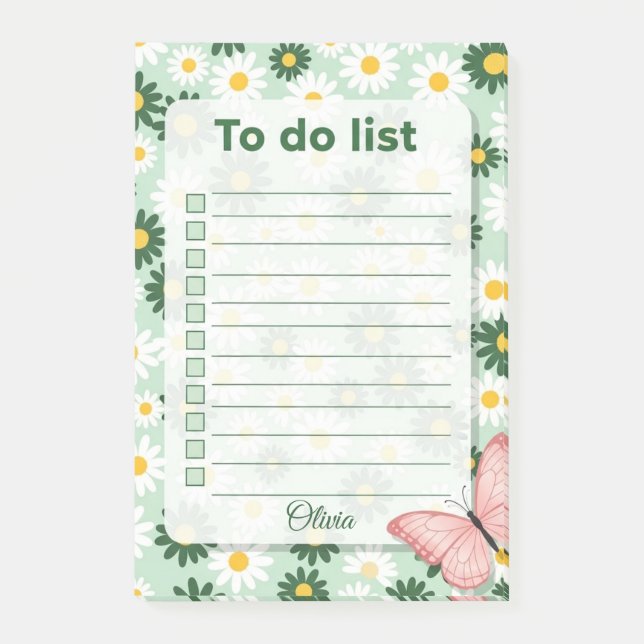 Personalised Daisy & Butterfly To Do List  Post-it Notes (Front)