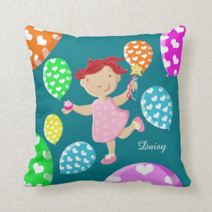 Personalised Daisy Cupcake Heart Balloons Kids Cushion
