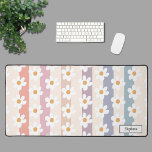 Personalised Daisy Desk Mat<br><div class="desc">This floral desk mat is decorated with hand-drawn white daisies on a pastel striped background.
Easily customisable.
Use the Design Tool to change the text size,  style,  or colour.
As we create our artwork you won't find this exact image from other designers.
Original Drawing © Michele Davies.</div>