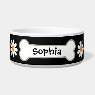 Personalised Daisy Dog Bowl with Black Background
