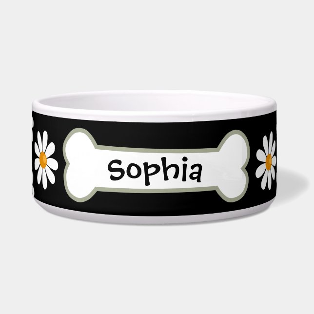 Personalised Daisy Dog Bowl with Black Background (Front)
