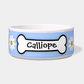 Personalised Daisy Dog Bowl with Blue Background
