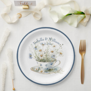 Personalised Daisy & Faded Blue Denim Flowers Paper Plate