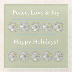 Personalised Daisy Floral Art Green Blue Holiday Glass Coaster