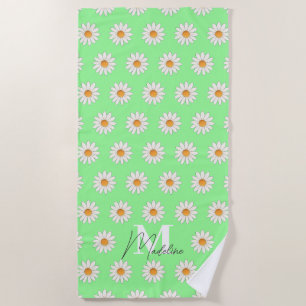 Personalised Daisy Floral Beach Towel Custom Name