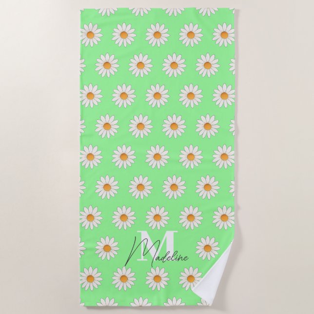 Personalised Daisy Floral Beach Towel Custom Name (Front)