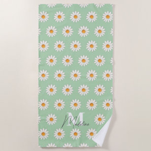 Personalised Daisy Floral Beach Towel Custom Name