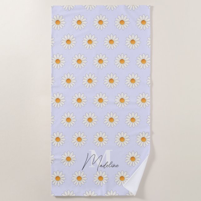 Personalised Daisy Floral Beach Towel Custom Name (Front)