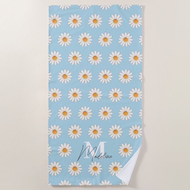 Personalised Daisy Floral Beach Towel Custom Name (Front)