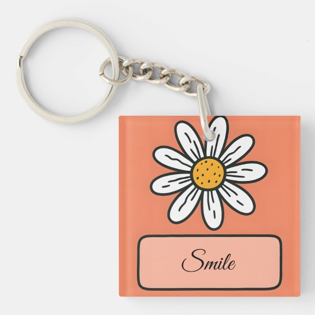 Personalised Daisy Floral Charm  Key Ring (Front)