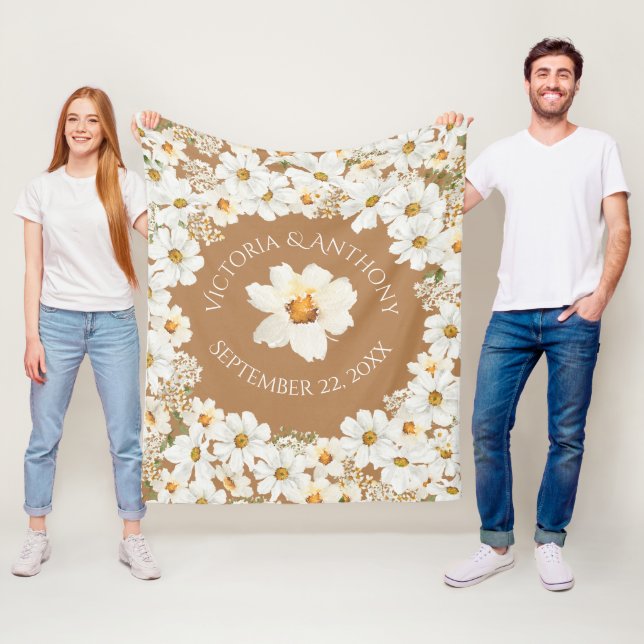 Personalised Daisy Floral Keepsake Wedding  Fleece Blanket (In Situ)